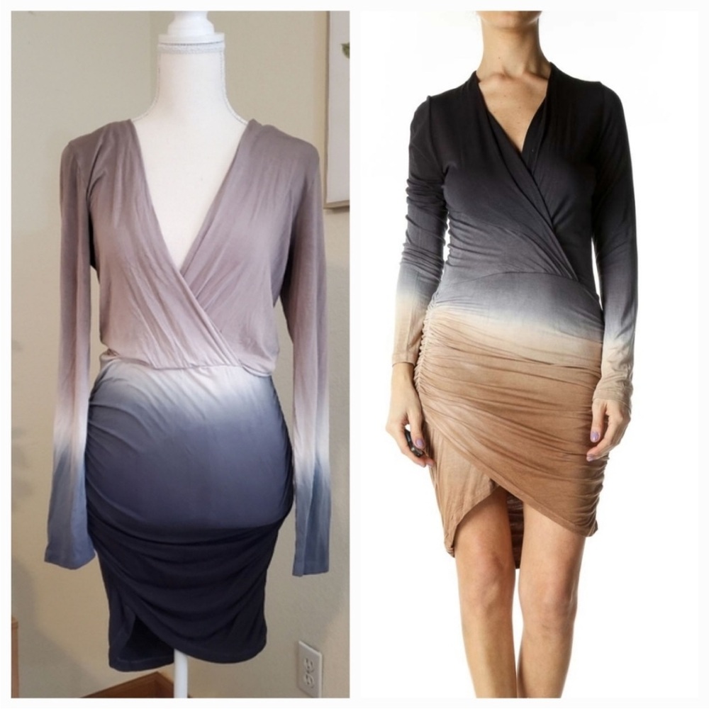 Young Fabulous & Broke Long Sleeve Ombre Ruched Dress - Size S